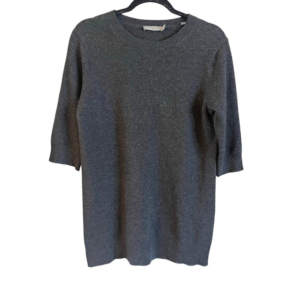 Vince 100% Cashmere 3/4 Sleeve Gray Knit Pullover Sweater Women’s Small Basic